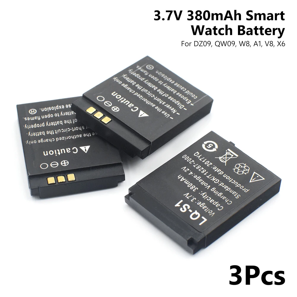 3 шт./лот 7 V 380mAh Li po аккумуляторная батарея для умных часов DZ09 QW09 W8 A1 V8 X6 SmartWatch