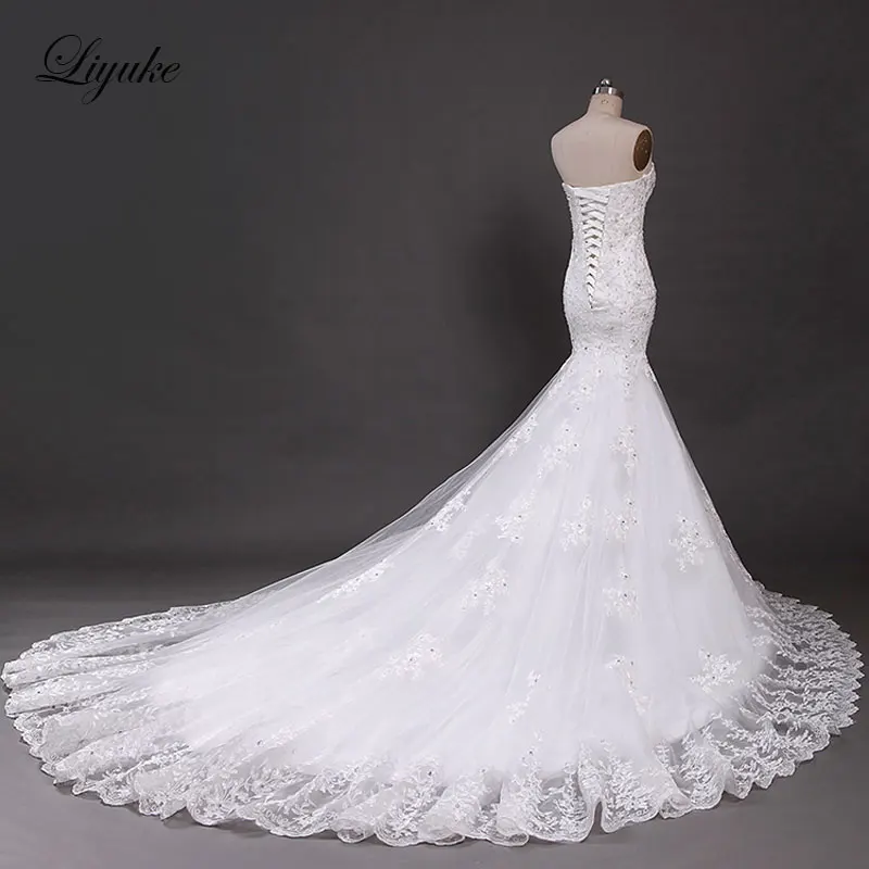 Elegant Embroidery Tulle Sweetheart Mermaid Wedding Dresses Appliques Beading Off The Shoulder Chapel Train Bridal | Свадьбы и