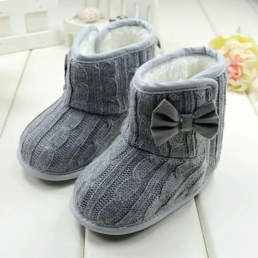 1Pair Woolen Yarn Baby Bowknot Soft Sole Winter Warm Anti-slip Comfortable Shoes Boots For Great Gift To 25 |