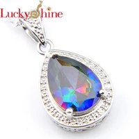 luckyshine classic vintage rainbow water drop cz pendants sliver fashion zircon necklace pendants jewelry lovers