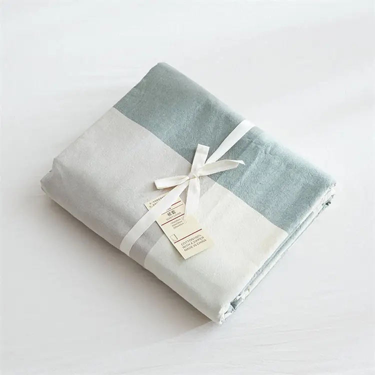 21 grey green plaid Сплошной цвет темно-серый пододеяльник 1 шт. каменный Помытый хлопок пододеяльник один двойной queen King size doona крышка 200 240 см - Цвет: 21 grey green plaid
