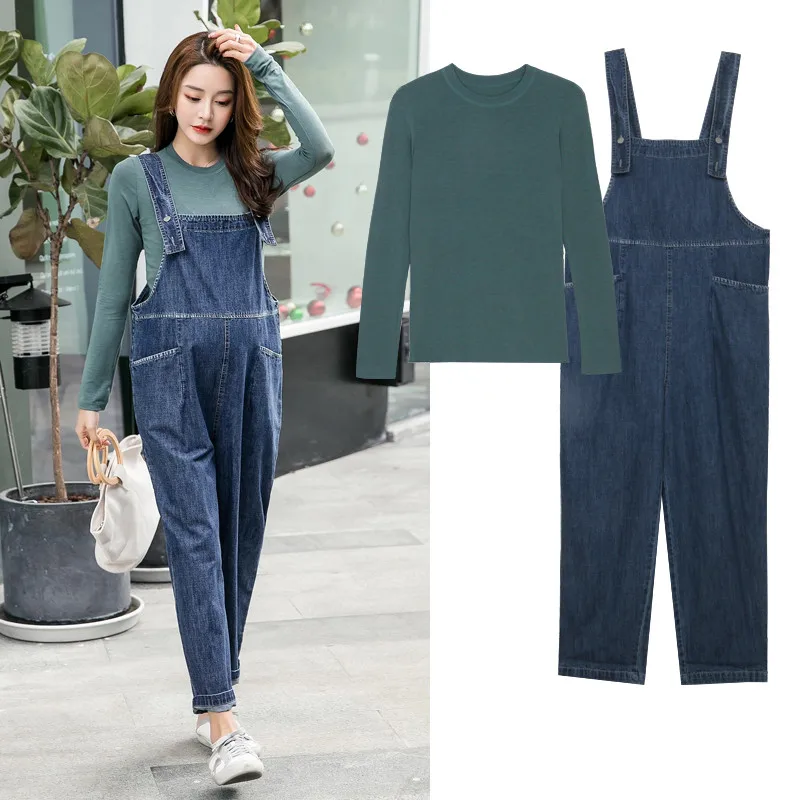 

2019 Spring Autumn Pregnancy Denim Jeans Plus Size Overalls for Pregnant Women Elastic Waist Pants Maternity Suspender Trousers