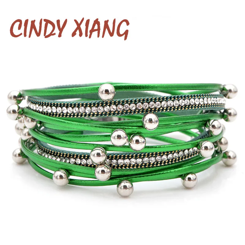 CINDY XIANG, 2 цвета, авайбалы, стразы, кожаные браслеты для женщин, Летний стиль, модные Многослойные браслеты, манжета, браслет, подарок