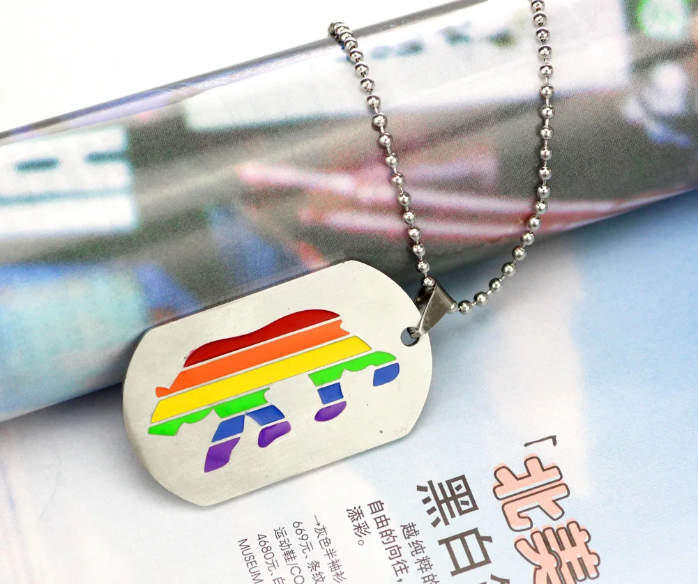 Безсетчатый стальной медведь гордыня Радуга собака бирка Мужская Гей ожерелье |