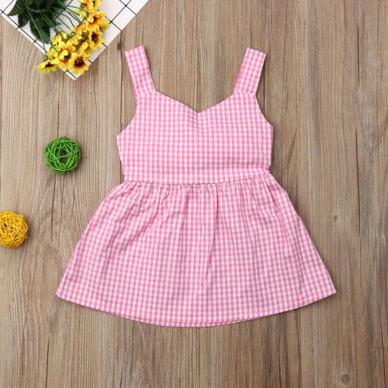 Pudcoco Summer Toddler Kids Baby Girl Sleeveless Bow-Knot Plaid Party Dress Bowknot Cute Clothes | Детская одежда и обувь