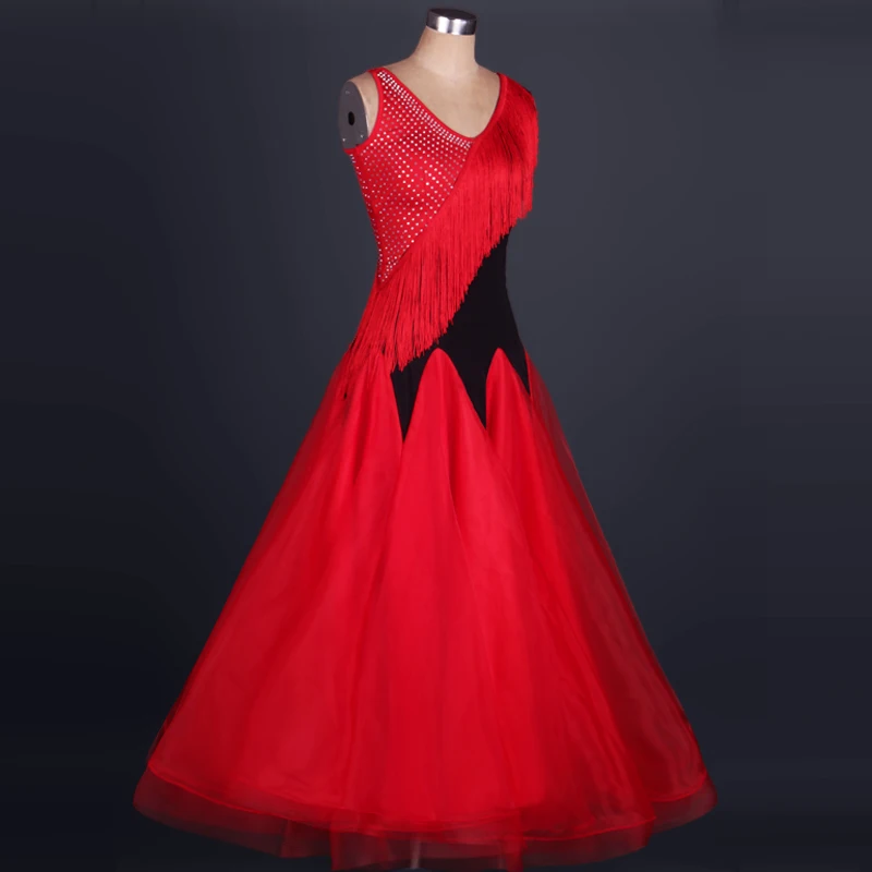 Бальный вальс конкурсные танцевальные платья Новый дизайн кисточкой без рукавов
