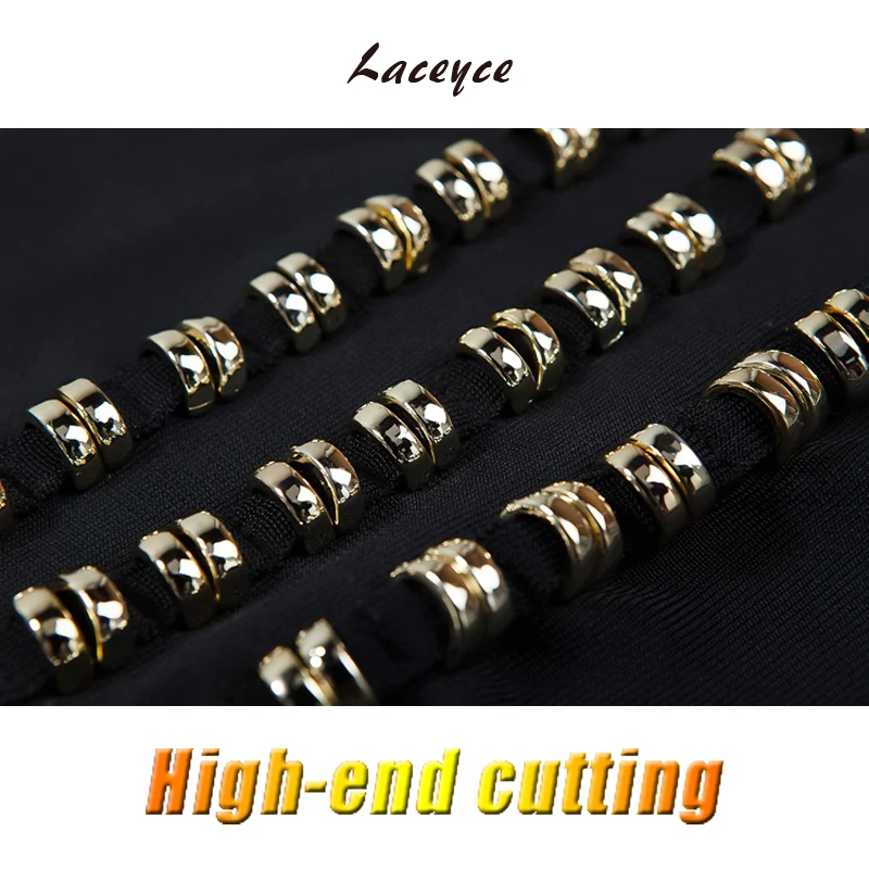 Laceyce 2018 летняя Женская Bodycon платье золото Бисер Королевский Платья для женщин