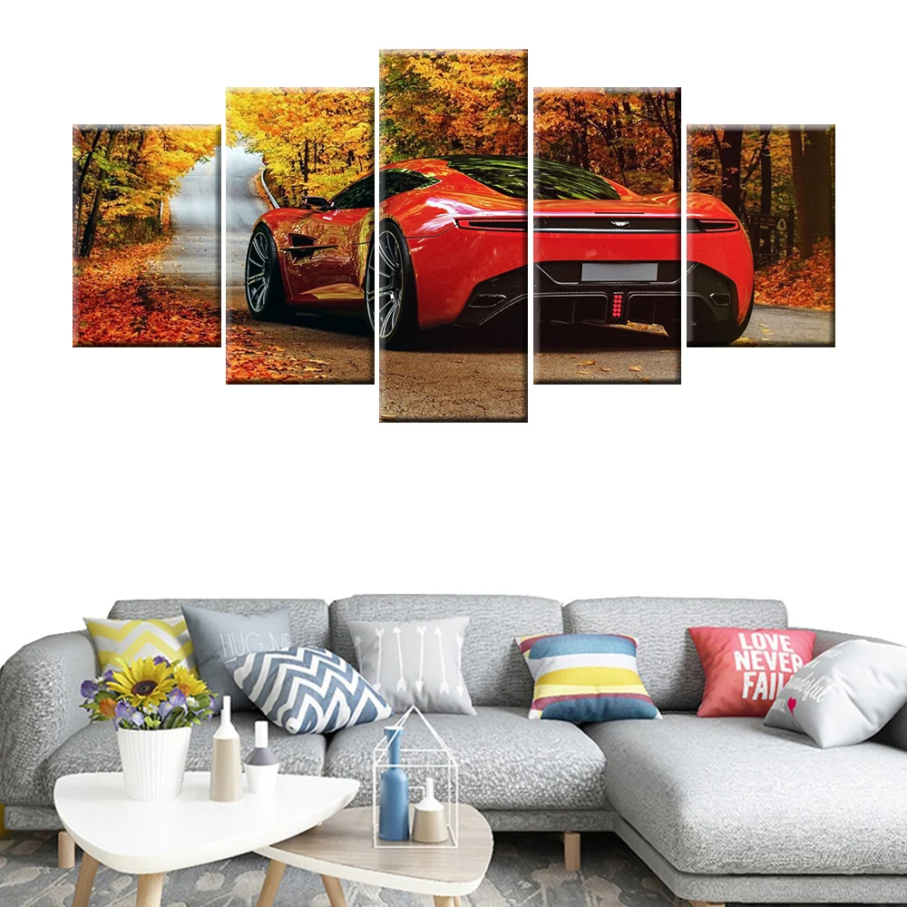 5 Pieces HD Wall Art Canvas Painting Prints Home Decoration Aston Martin Red Sport Car Modular Pictures Artwork | Дом и сад
