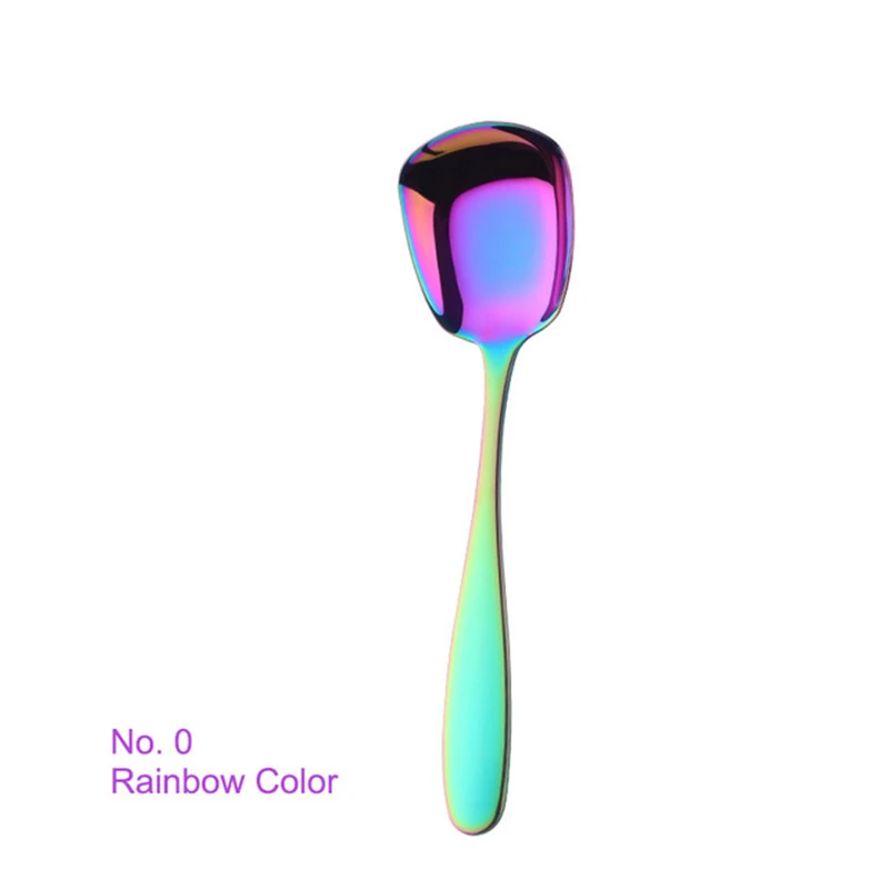 Rainbow NO.0 1 шт. ложка с плоским дном 18/8 нержавеющая сталь ложка для супа салат столовые приборы десертные ложки квадратный дизайн 3 размера креативные столовые приборы - Цвет: Rainbow NO.0