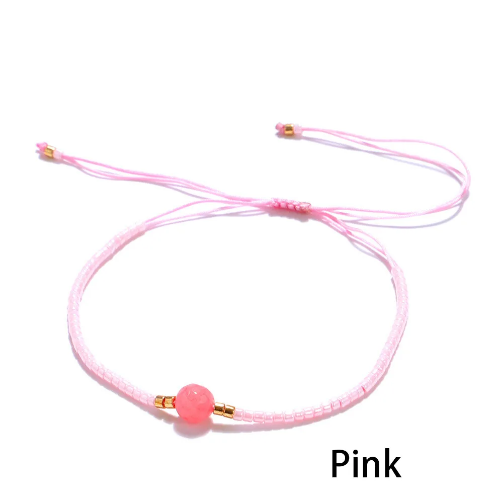Pink Богемский Браслет с нитью, женский браслет с натуральным камнем, браслет с бисером, регулируемый плетеный браслет с нитью, ювелирные изделия для дружбы, Moda Mujer - Окраска металла: Pink