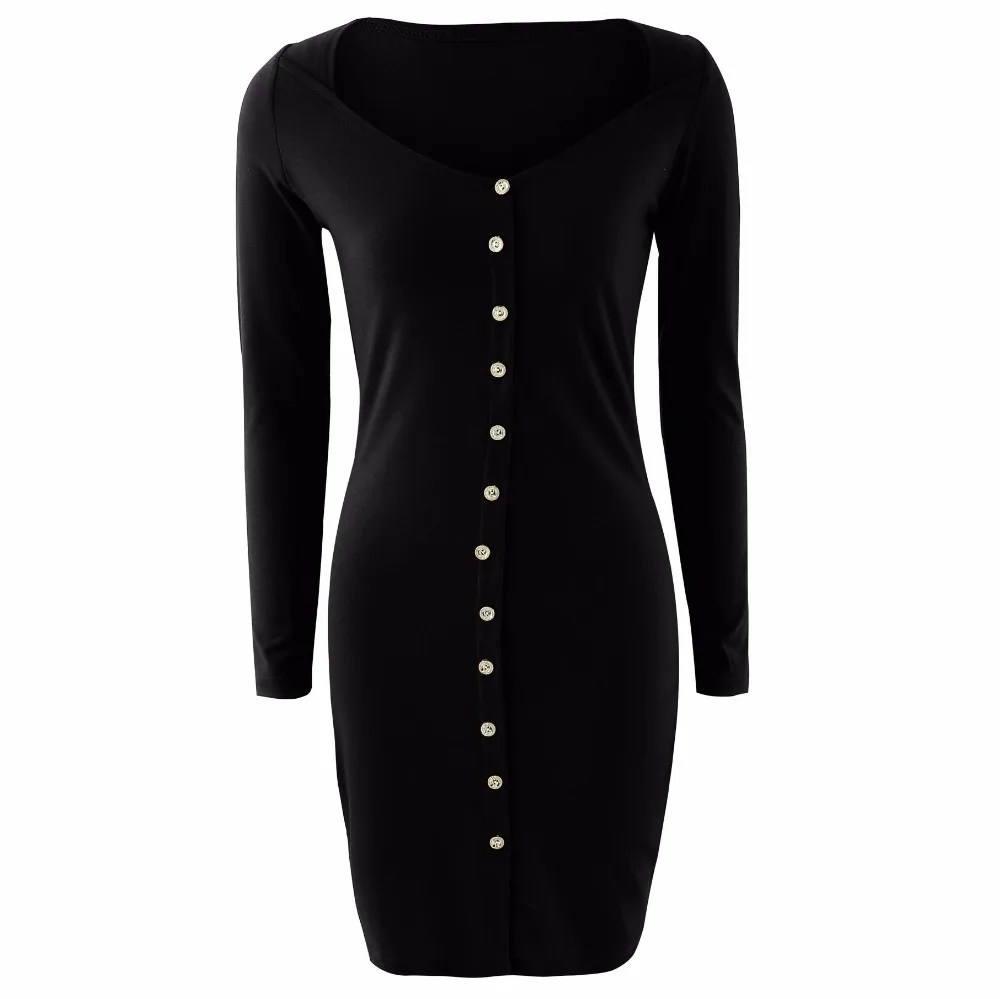 Lissly Сексуальная Весна Party Dress Длинным Рукавом Кнопка Мини Элегантный Лето dress