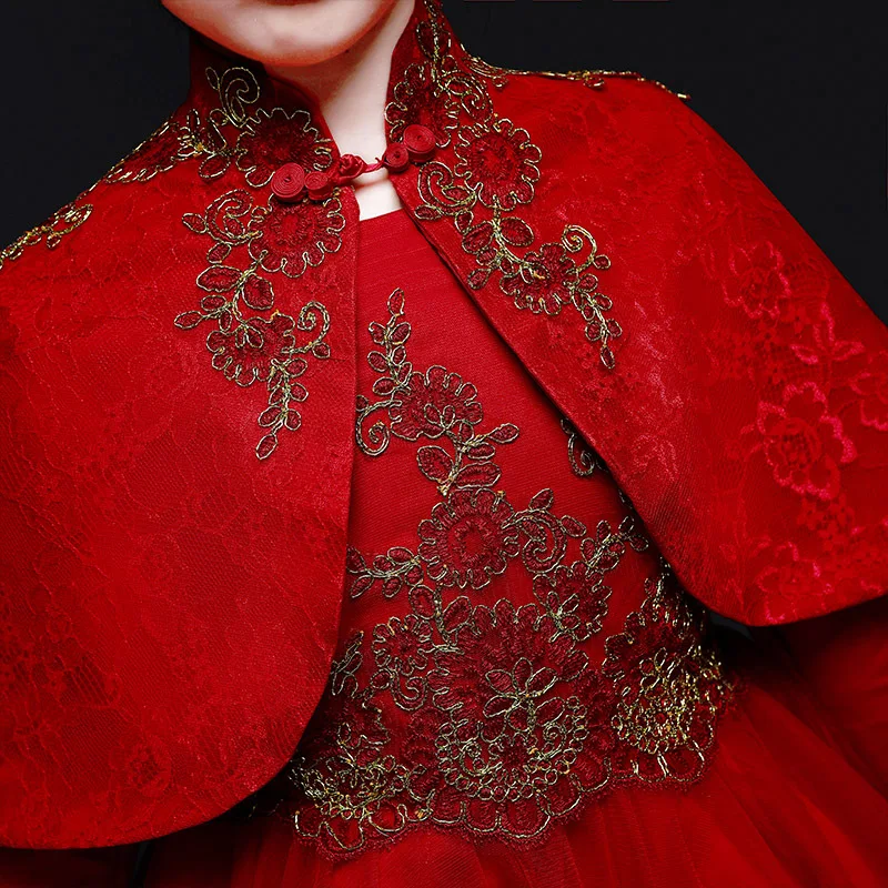 Модные платья ручной работы с цветами для девочек красные детские праздничные