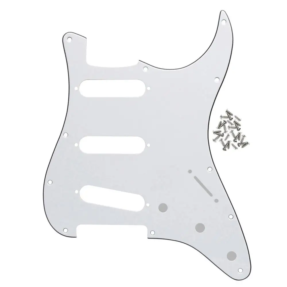 White 3ply FLEOR 1 шт. Страт накладка на гитару sss pick Guard Scartch Plate w/pick guard винты для 11 отверстий гитарных частей, 20 цветов на выбор - Цвет: White 3ply