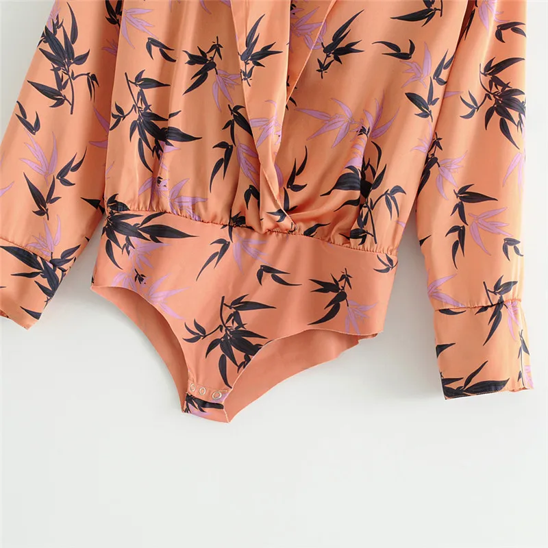 2019 Для женщин топы боди рубашка оставьте блузка сложного кроя с принтом