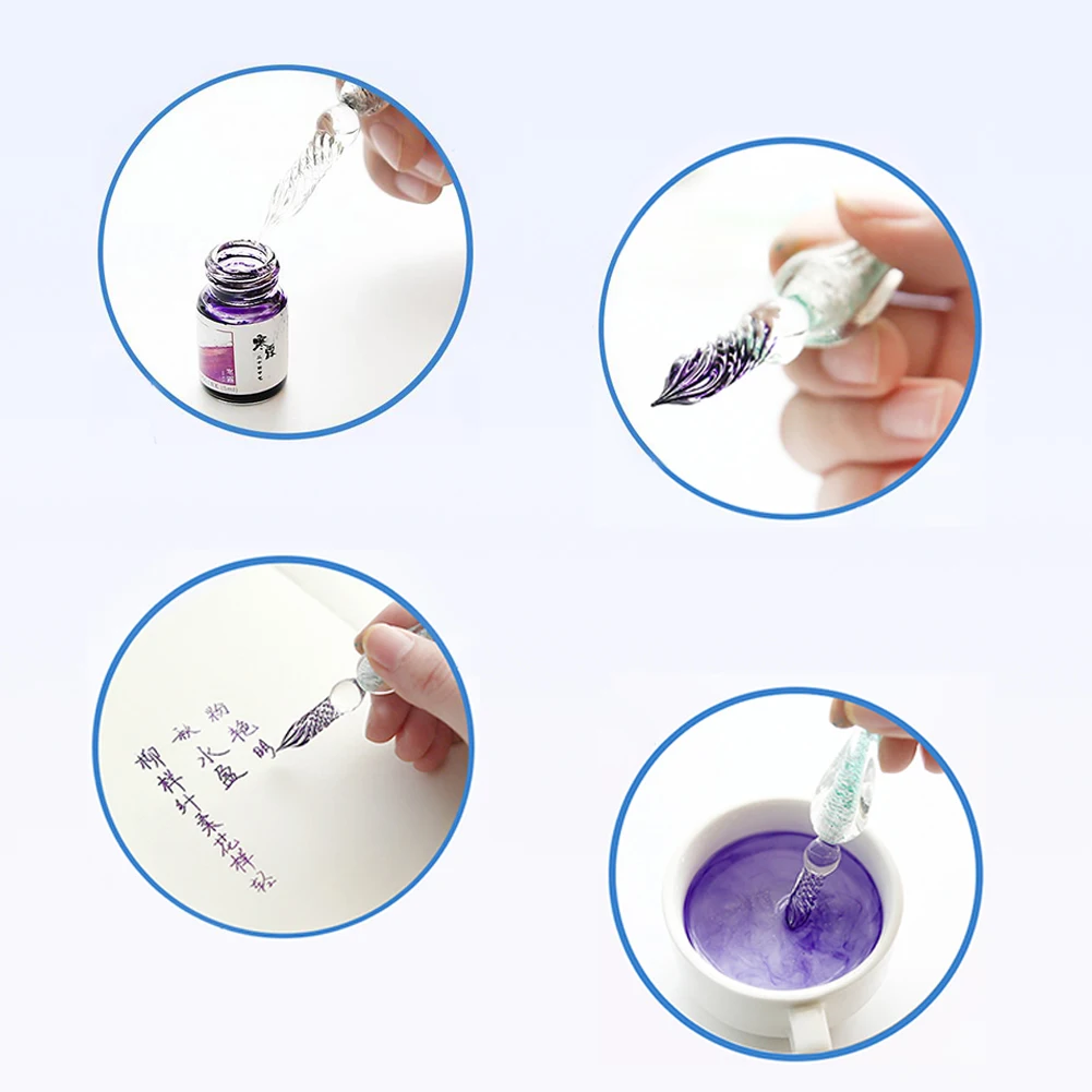 Красивые креативные блестящие, ручной работы, стеклянные ручки, красочные чернила, Dip Ручка, коллекция принадлежностей, офисные, школьные канцелярские принадлежности