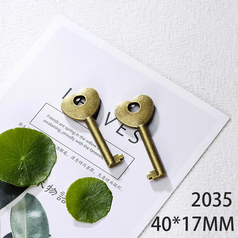 

40*17mm 3pcs Double-Sided Key Alloy Pendant For Diy Jewelry Making 2 Colors Antique Silver Antique Bronze No.2035