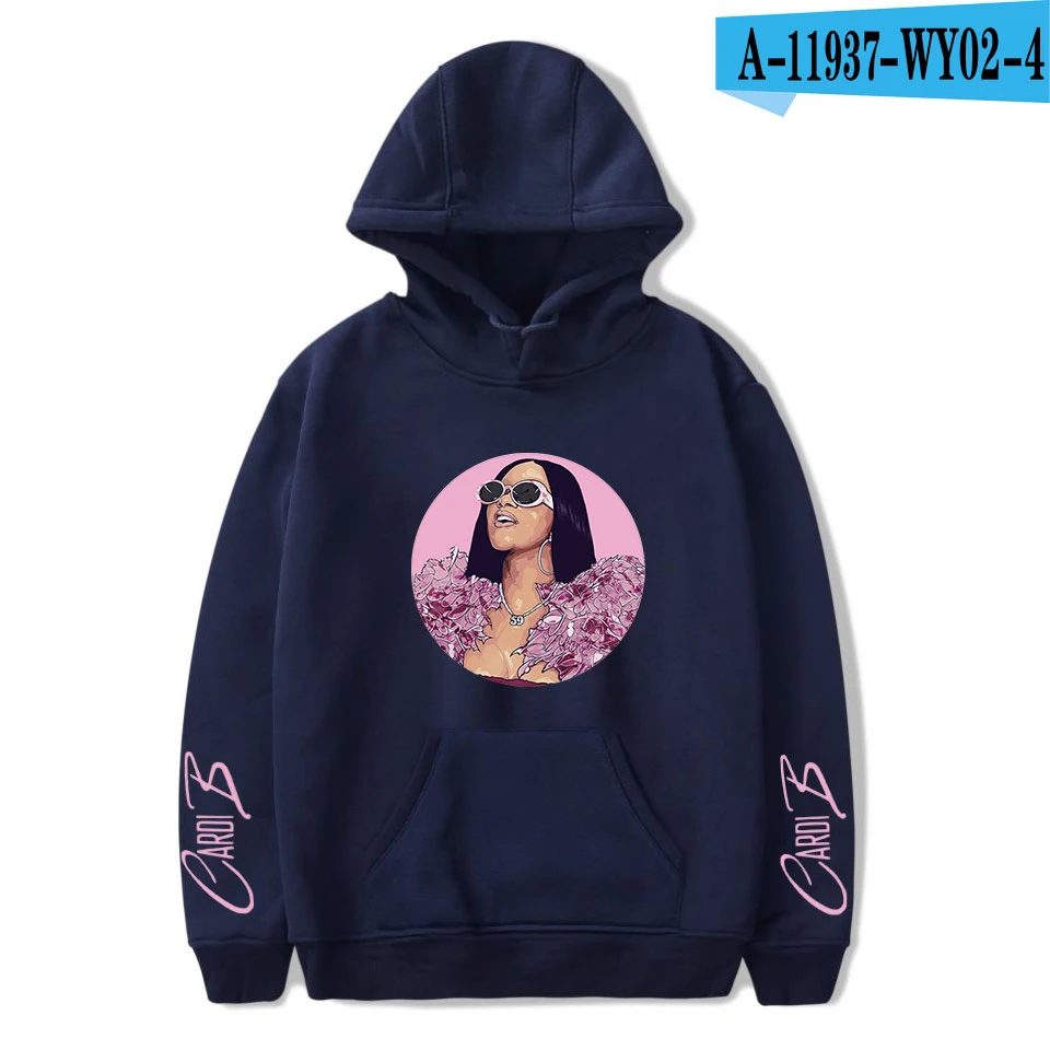 navy blue Осень Cardi B толстовки для женщин и мужчин модные толстовки хип-хоп худи Cardi B Женские/толстовки для девочек пуловер черная одежда - Цвет: navy blue