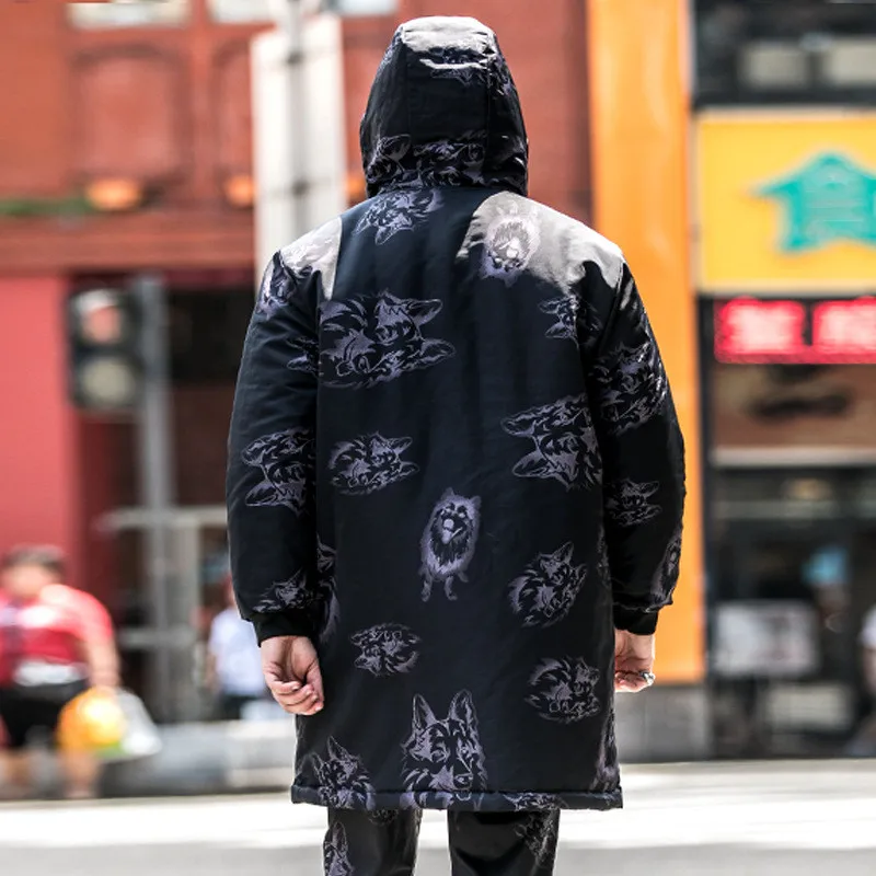 Очень большой размер, L-6XL, 7XL, длинное пальто с капюшоном, парка, мужская куртка, зимняя, свободная, теплая, с принтом, хлопковая куртка для 150 кг, мужская одежда