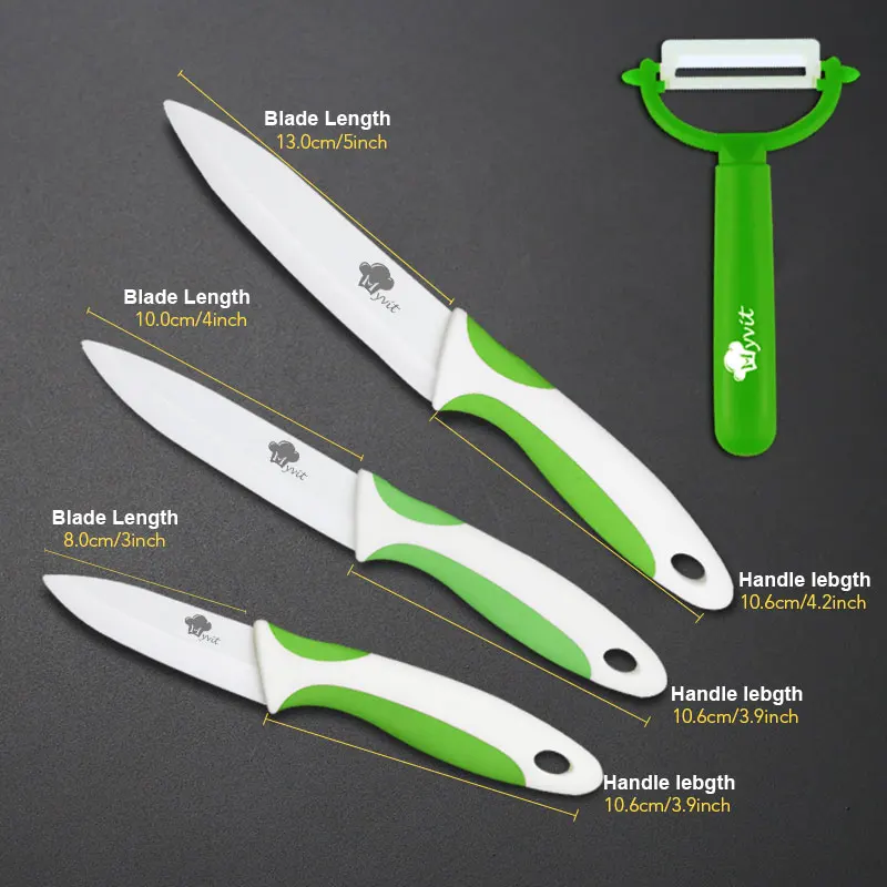 345 GREEN WHITE SET Керамический нож, кухонные ножи, 3, 4, 5, 6 дюймов, с овощечисткой, шеф-повара, для очистки овощей, фруктов, нож, нож, белое лезвие, набор для приготовления пищи - Цвет: 345 GREEN WHITE SET