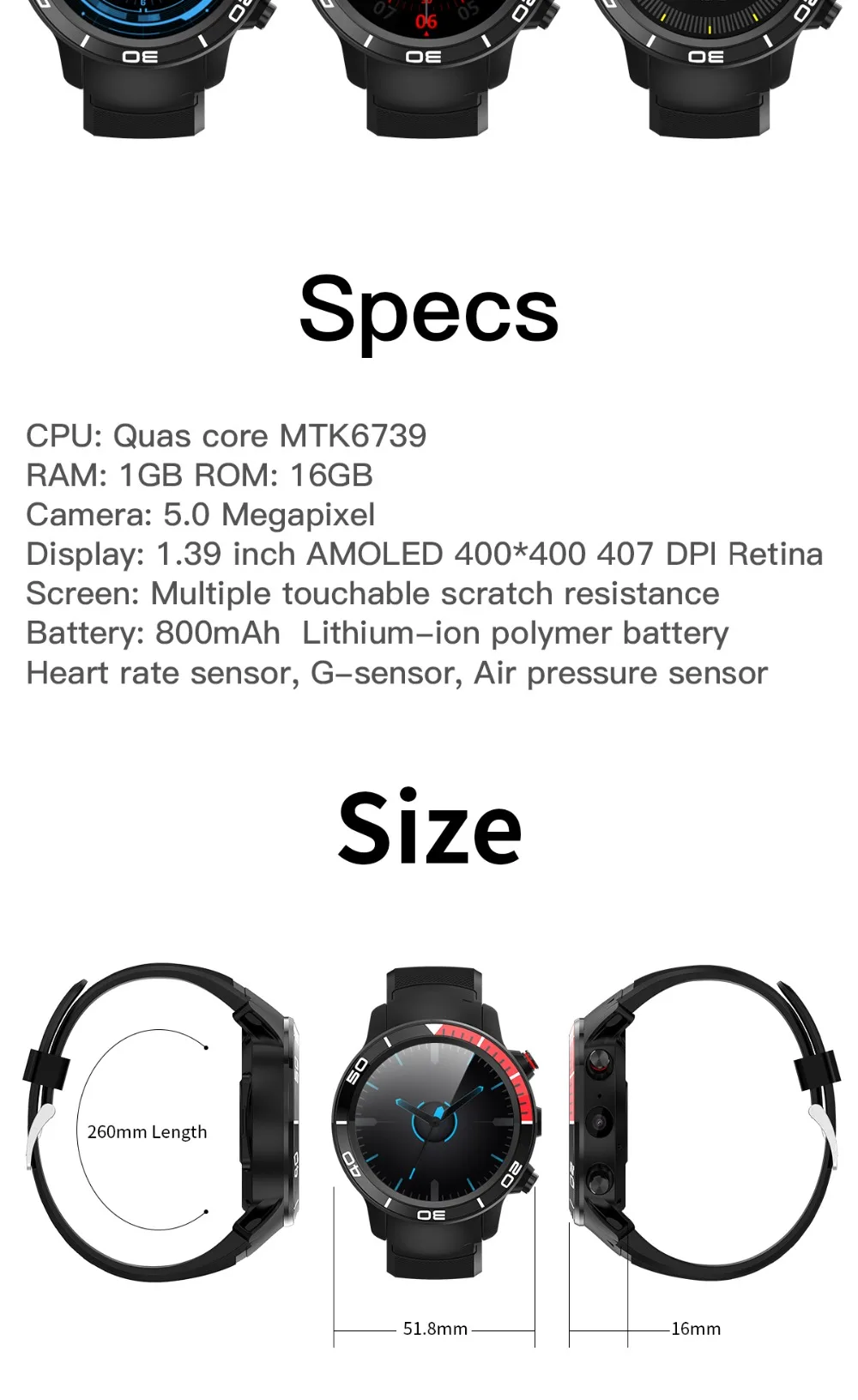 H8 Smart Watch Android 7.1 OS MTK6739 Quad Core 1.28GHz 1GB 16GB Ip68 waterproof Smartwatch Support swimming PK Z28 LEM9 HOPE