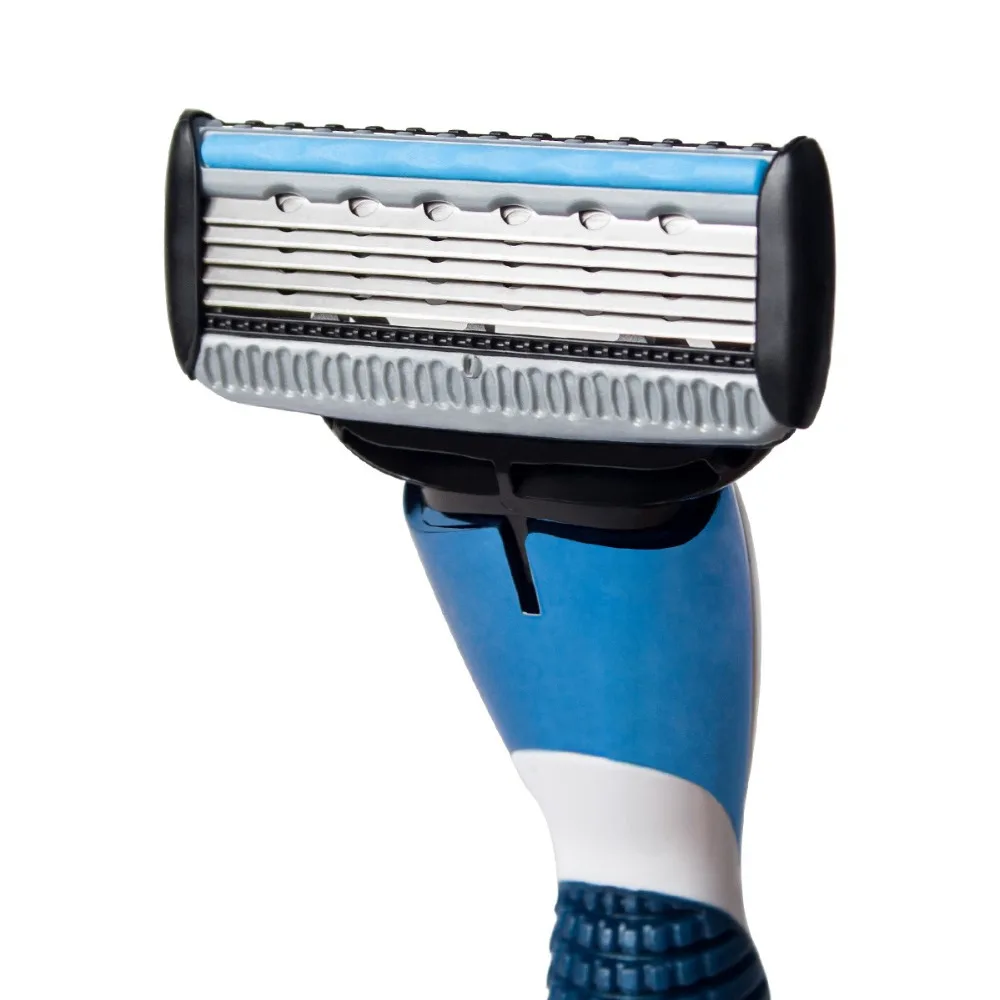 Фото Бритва для мужчин QShave Blue, с возможностью нанесения вашего имени на ручку, 1 рукояткой и 6 картриджами (5 лезвий X3, 1 лезвие X5, 1 ручка) №5