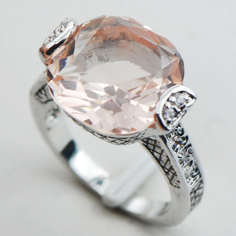 Маленькое серебряное кольцо Spuare Morganite с белым кристаллом из циркония размер 6 7 8 9