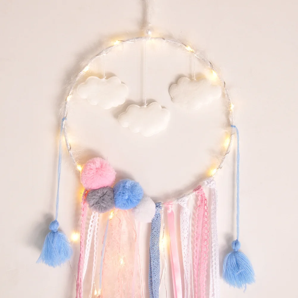 Ловец снов светильник кой большой кружевной с помпоном облаками домашний