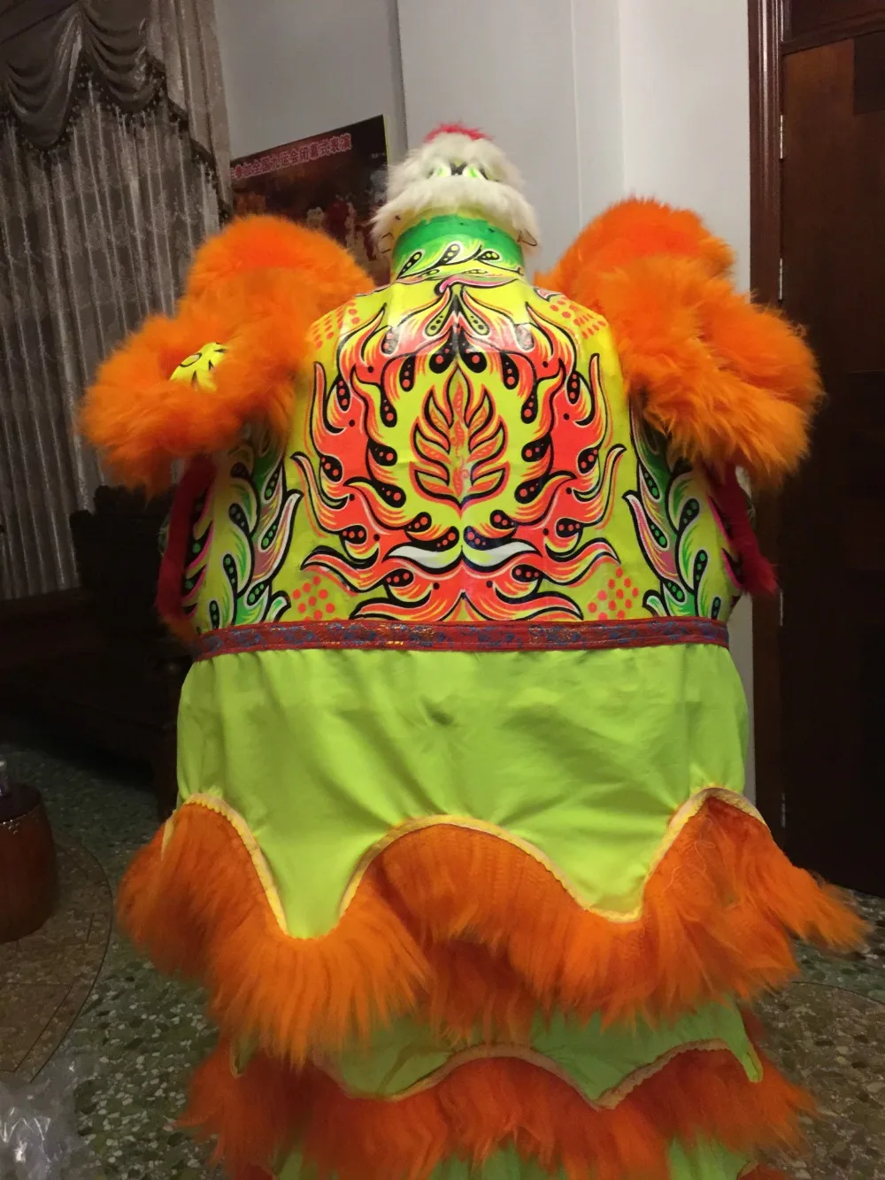 

Chinese costume high quality pure Lion Dance Costume orange natural wool Southern Lion Adult size