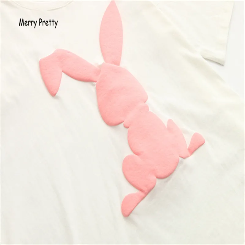 

Merry Pretty New Women Harajuku T-shirts Rabbit Printed Kawaii Funny Cotton T Shirt Summer O-neck Sweet Tee Shirt Drop Ship Tops