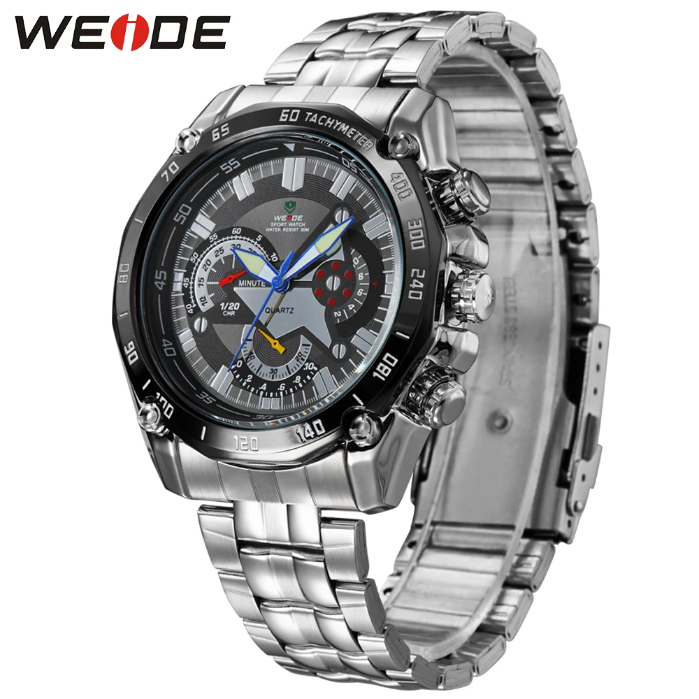 WEIDE большой Аналоговый военный Япония Кварцевые часы Мужчины LED аналоговый