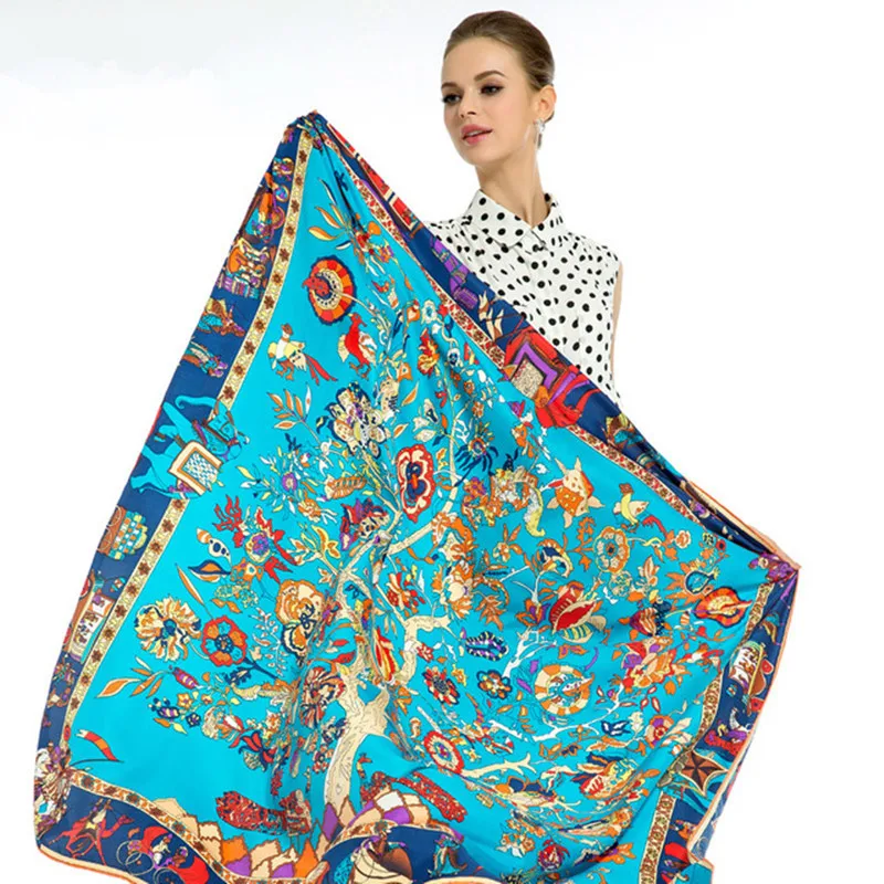 Женский саржевый шелковый шарф Европейский винтажный квадратный тюрбан с