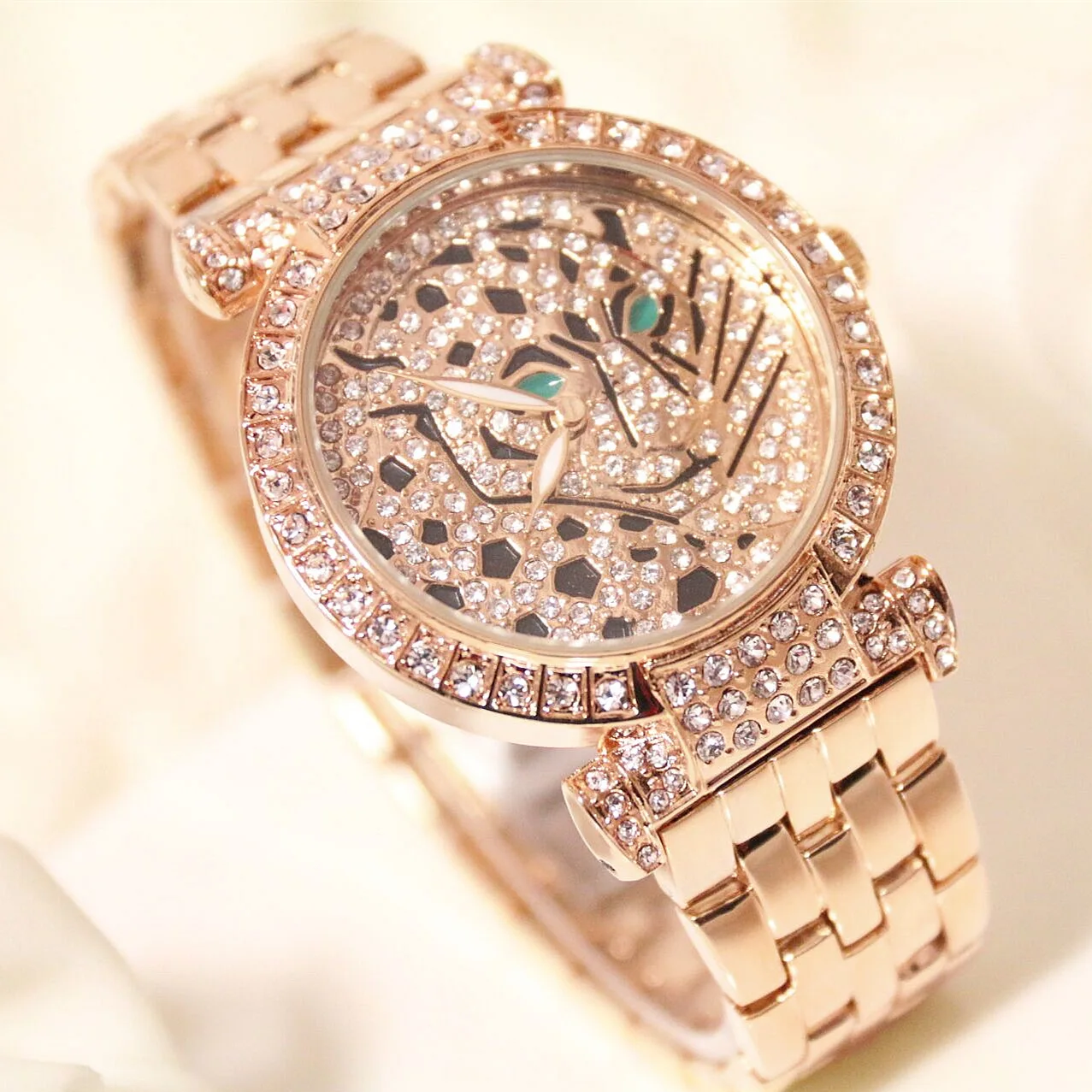 BS роскошные женские часы Lady Diamond камень платье Сталь Leopard горный хрусталь браслет