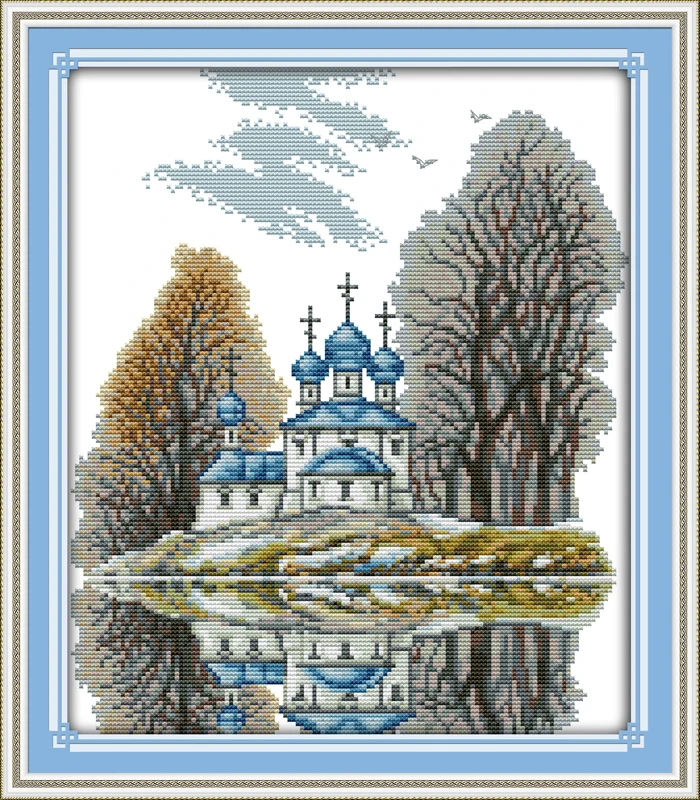 

Набор для вышивки крестиком, 14ct, 11ct, синий замок
