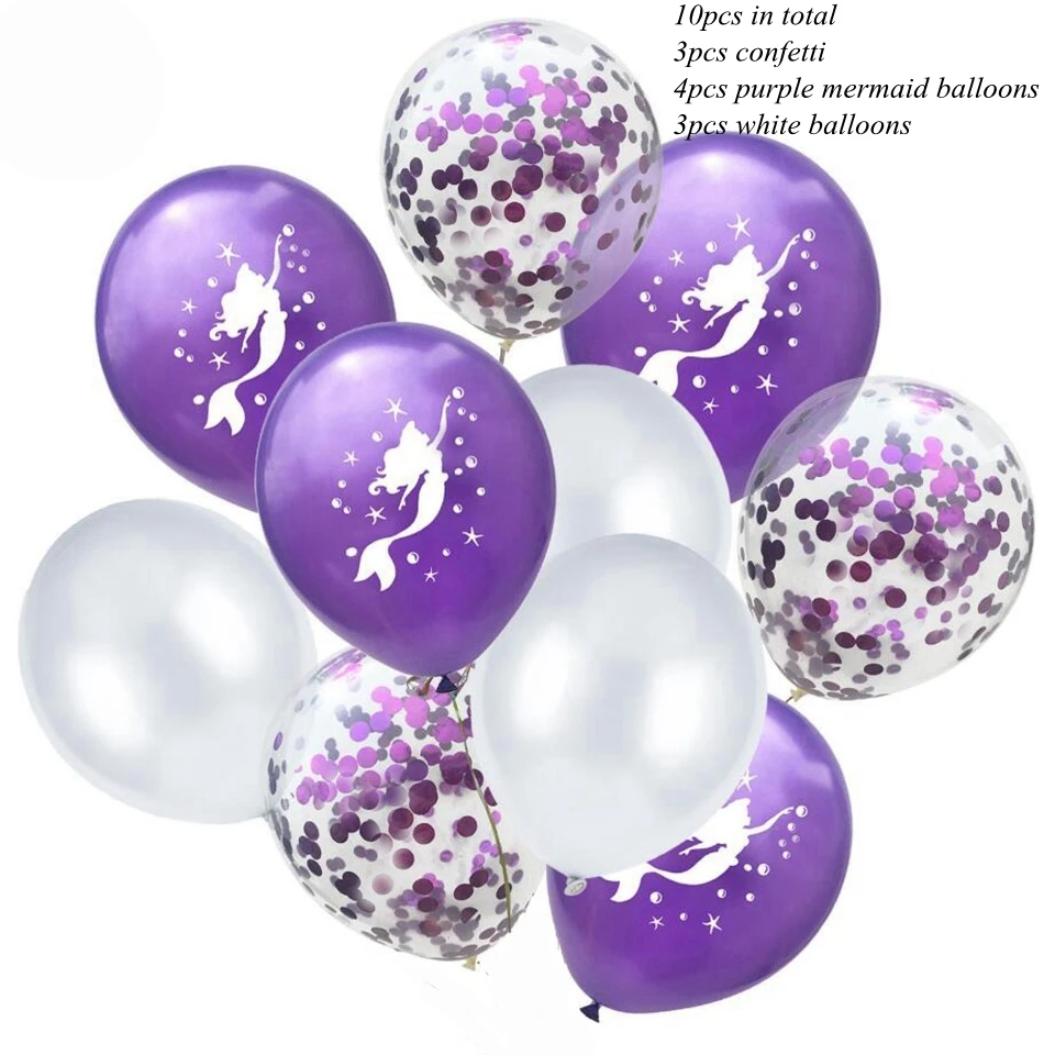 white purple purle 1 Набор серия "Русалка" воздушные шары с конфетти/баннер Русалка гелиевые шары детский подарок День Рождения украшения детский душ принадлежности - Цвет: white purple purle