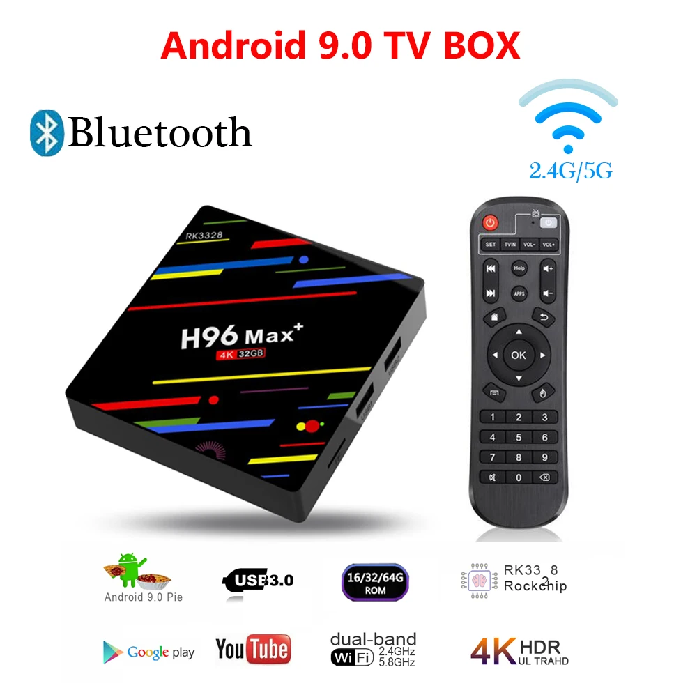 H96 MAX+ Smart tv BOX Android 9,0 коробка RK3328 IP tv BOX 4K медиаплеер wifi телеприставка для 4K Youtube Netflix Google Play
