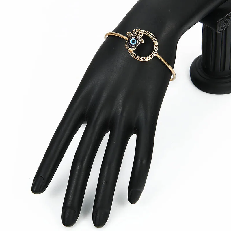 Серебряный Позолоченный Harmsa Рука Турция Синий Сглаза Браслет Для Женщин Резьба