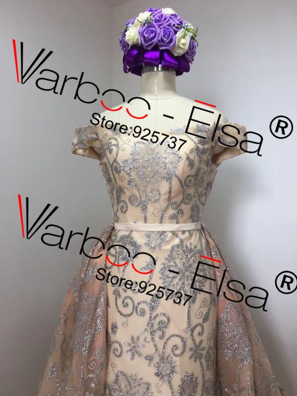 VARBOO_ ELSA Silver Glitter Sequins Mermaid Evening Dress 2021 Arabic Dresses Detachable Train Gown Muslim | Свадьбы и торжества
