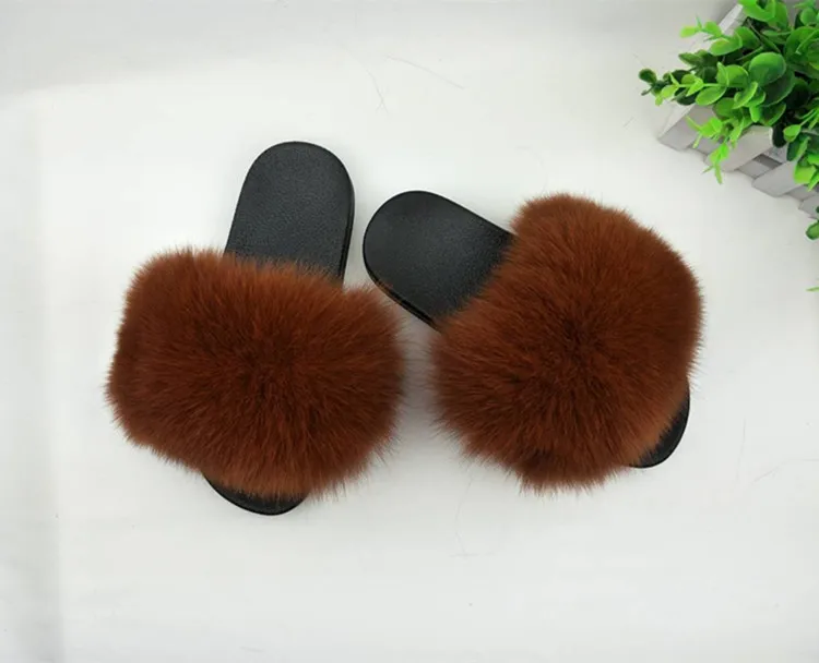 

Real Fur Slippers Women Fox Home Fluffy Sliders With Feathers Furry Summer Flats Sweet Ladies Shoes Large Size 45 Home Pantufas