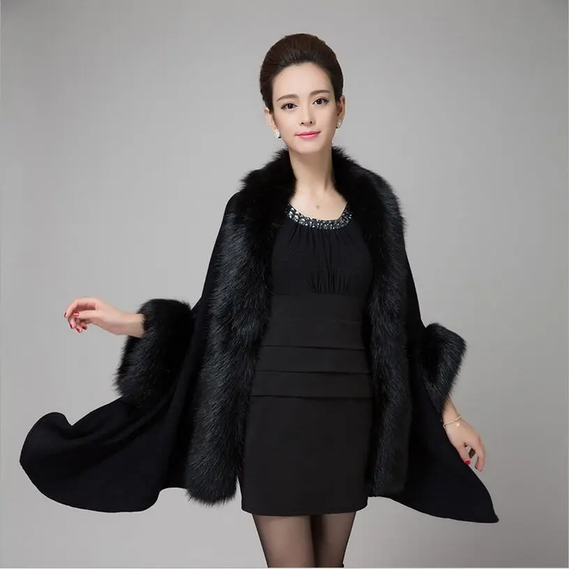 

2017 new Luxurious elegant Imitation fox fur cape bat sleeve knitted Cardigan shawl women fur coat for autumn winter,5 colour