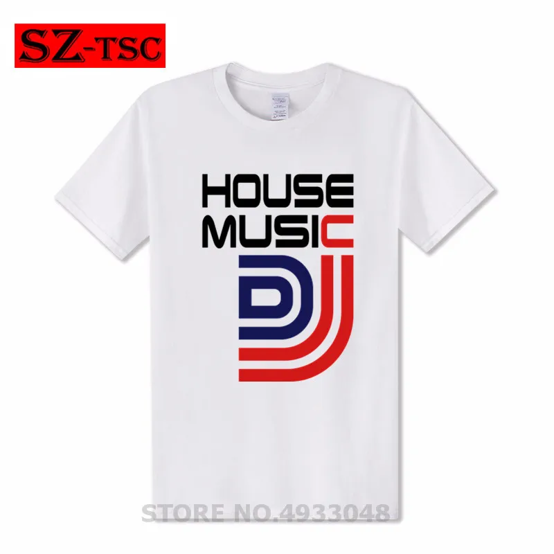 Футболка мужская с круглым вырезом хлопок принтом надписью House Music DJ модная