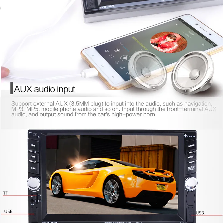 Автомагнитола 2 Din HD 6,6 ''с сенсорным экраном Автомагнитола автопроигрыватель Bluetooth стерео камера заднего вида автомобильный аудио AUX USB с рамкой 7652D