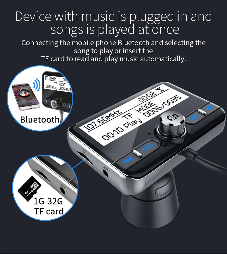 CDEN 2,4 дюймов экран цифровое радио DAB автомобильный адаптер mp3 плеер Bluetooth ресивер плеер fm-передатчик QC3.0 Быстрая зарядка