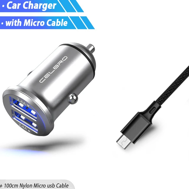 Silver Micro USB Set 4.8A двойной Переходник USB для зарядки в машине 2 порта мини автомобильное зарядное устройство для мобильного телефона USB Автомобильное зарядное устройство прикуриватель Универсальный для Iphone - Тип штекера: Silver Micro USB Set