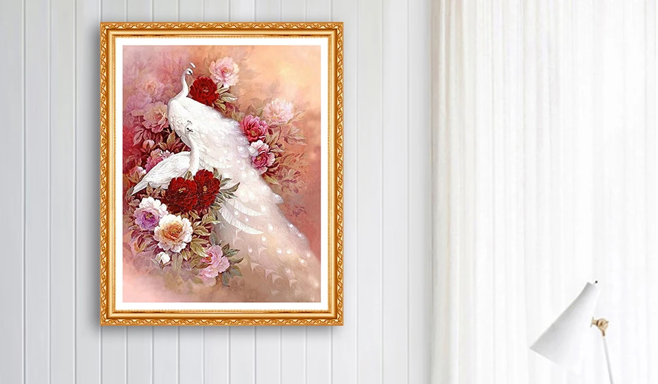 Animals DIY diamond Painting crystal white peacock 3D Cross Stitch Decorative diamond embroidery square Rhinestone zx
