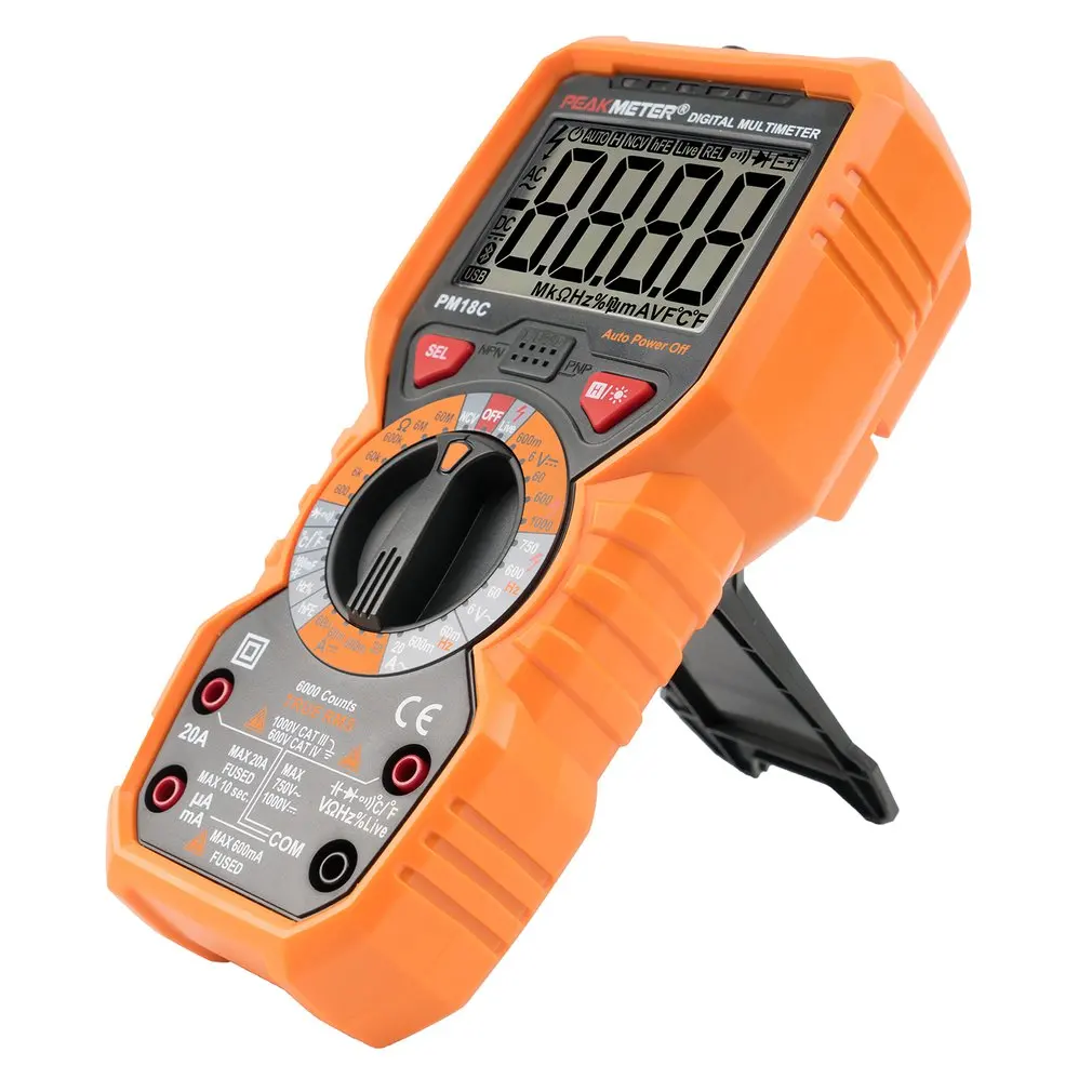 PEAKMETER PM18C 6000 отсчетов Цифровой мультиметр True RMS DC/AC Напряжение Ток Сопротивление