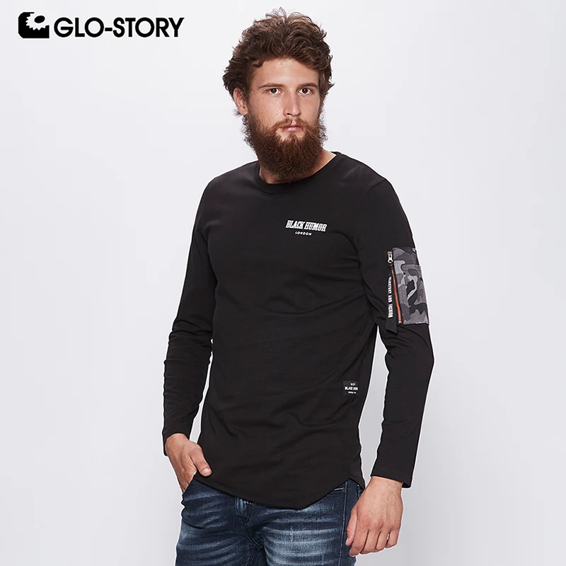 GLO-STORY отправлено из ЕС Мужские 2018 хип хоп письмо с длинным рукавом футболки