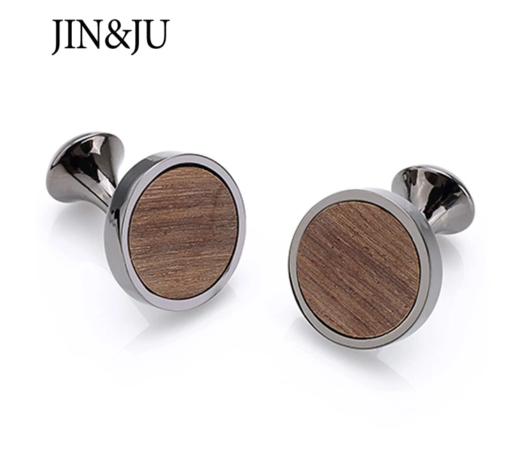 JIN& JU горячие новые круглые деревянные Запонки Ежик сандаловое дерево Запонки Свадебные Лучшие мужские подарки и подарки для мужчин с подарочной коробкой