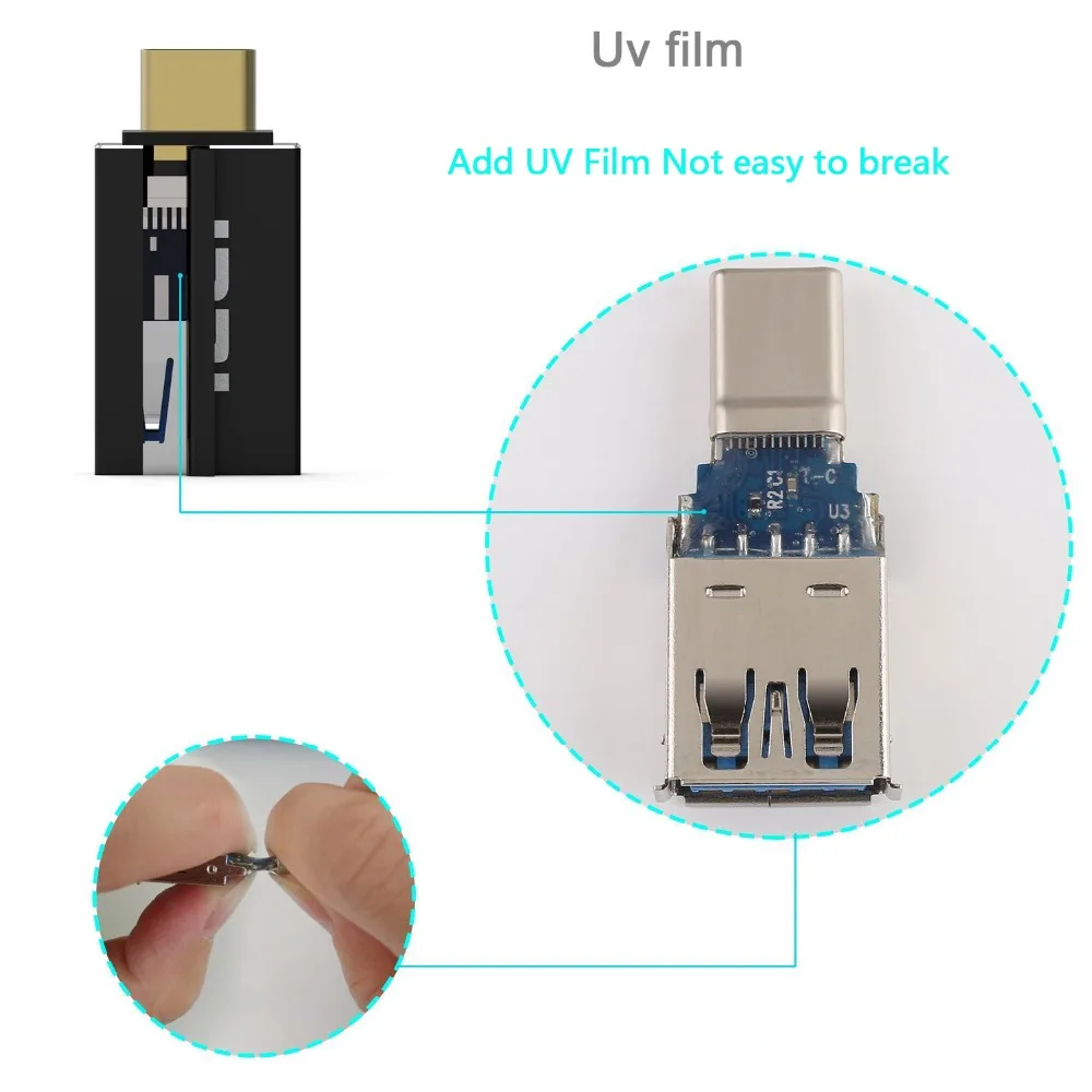 ICZI 3 штуки Тип C папа USB 0 Женский OTG конвертер алюминиевый корпус позолоченный