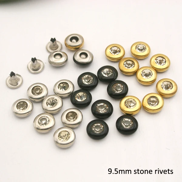 

Wholesale 9.5mm 300sets brass rhinestone rivets arcylic stone rivets nail Silver-Black-Gold diamond rivets ZD-003