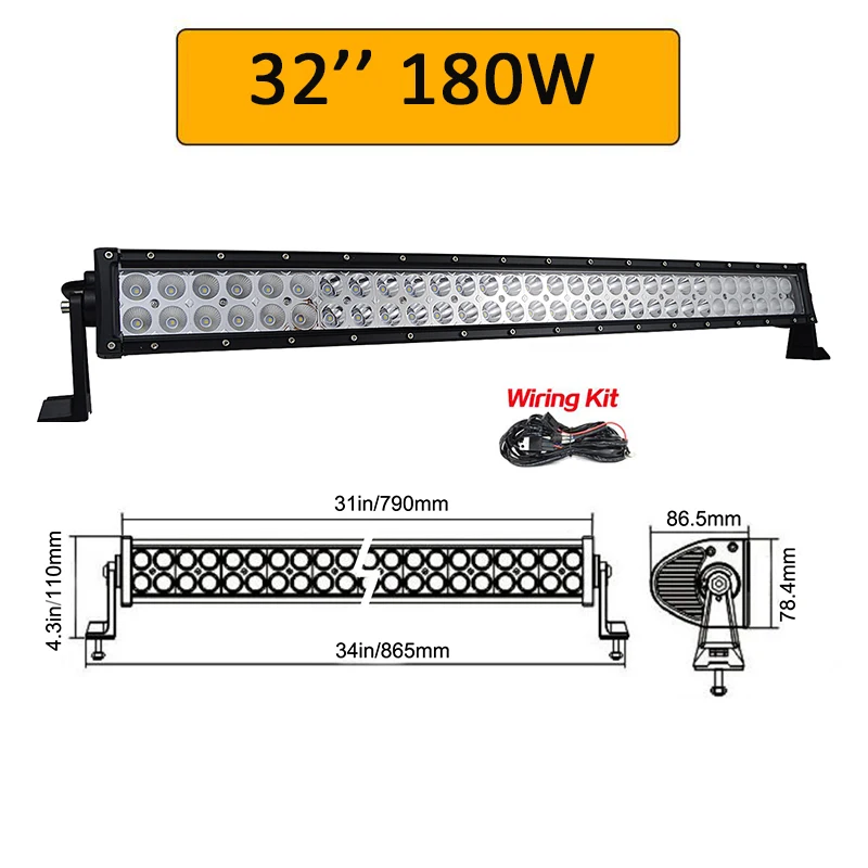 180W with wiring Auxtings 12 В 24 в прямой светодиодный рабочий светильник 14 22 32 42 52 дюймов внедорожный Автомобильный светодиодный светильник комбинированный 4x4 SUV ATV Высокая мощность двухрядный - Цвет: 180W with wiring